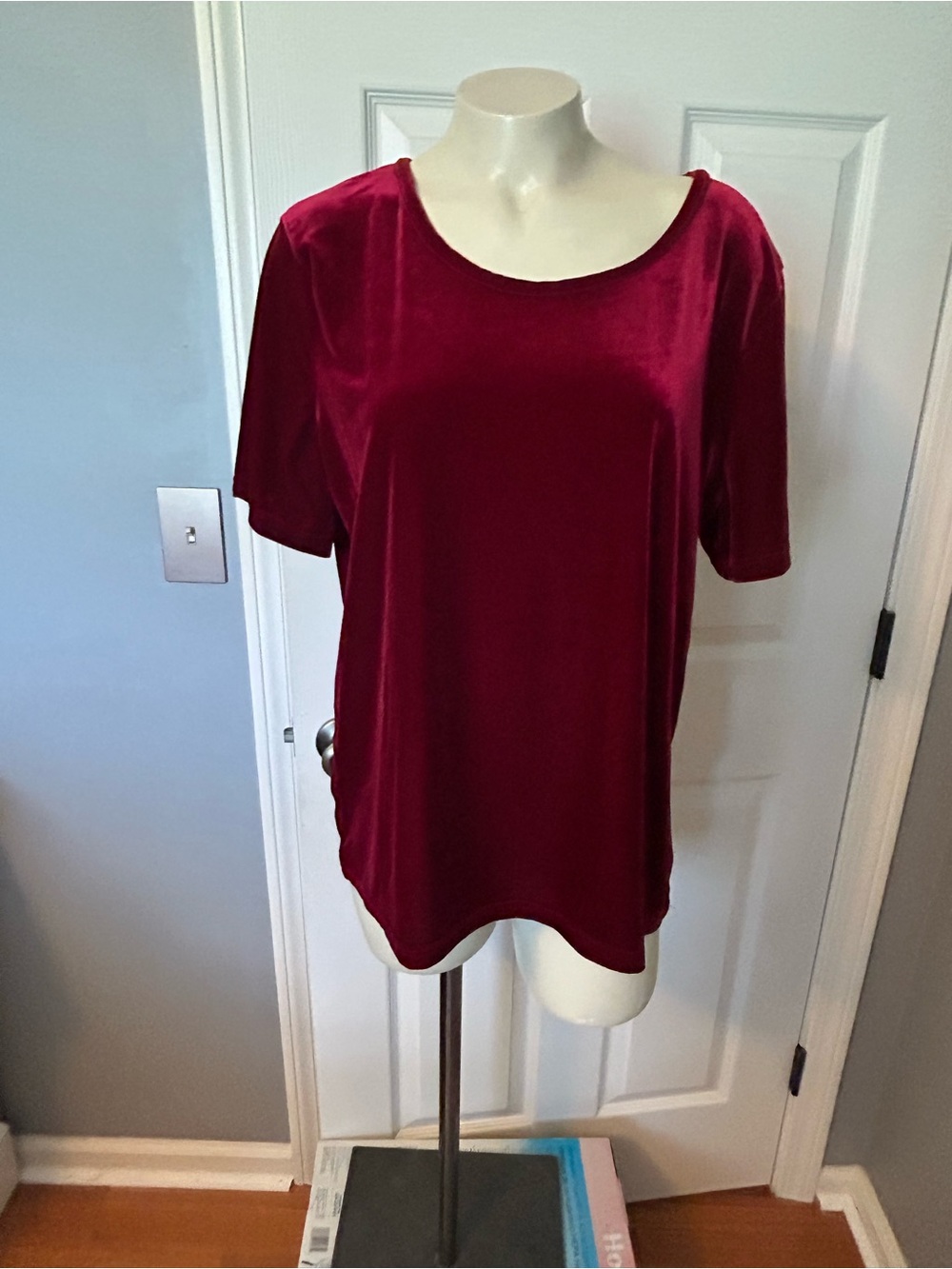 Jaclyn Smith Velvet Short-Sleeve Tee - Burgundy